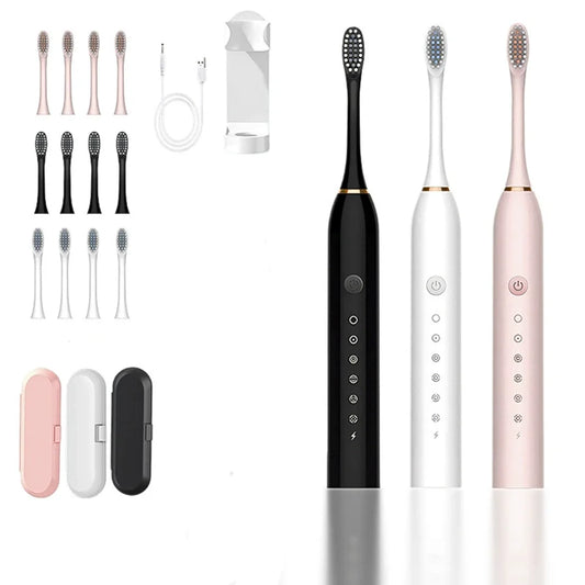 Adult Sonic Electric Toothbrush IPX7 Waterproof with DuPont Brush Head USB Rechargeable High-Frequency Cleaning 6 Modes