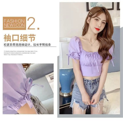New Women's One-shoulder Lace-up Short Sleeve Waist-hugging Top