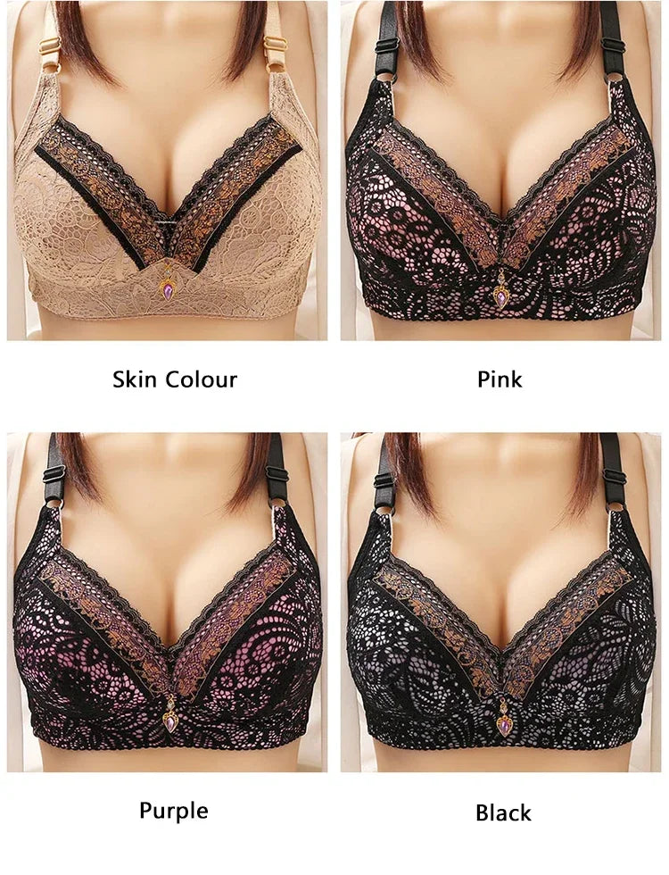 Women Bra Adjustable Lace Underwear Brassiere V-neck Non Steel Ring Anti Sagging Soft Comfortable Sexy Lingerie Intimate