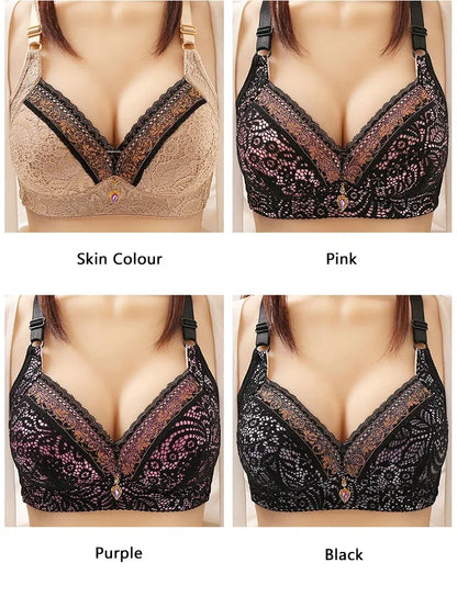 Women Bra Adjustable Lace Underwear Brassiere V-neck Non Steel Ring Anti Sagging Soft Comfortable Sexy Lingerie Intimate