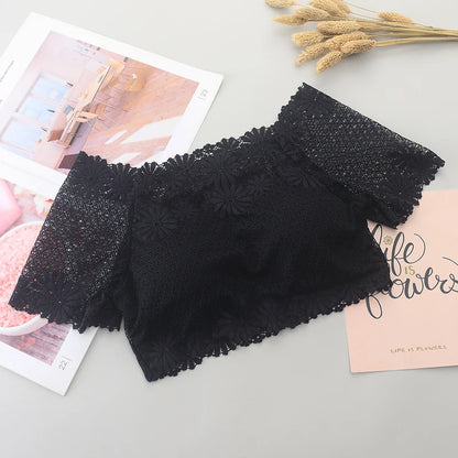 Wommen Sexy Lace Off Shoulder Crop Tops With Bra Short Sleeve Harajuku Bare Shoulder Crochet Top Female Cotton T-Shirt Lace