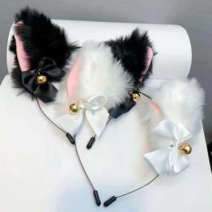 Girls Lace Bow Necklace Plush Bell Hairband Cosplay Masquerade-Party Costume Hair Accessories