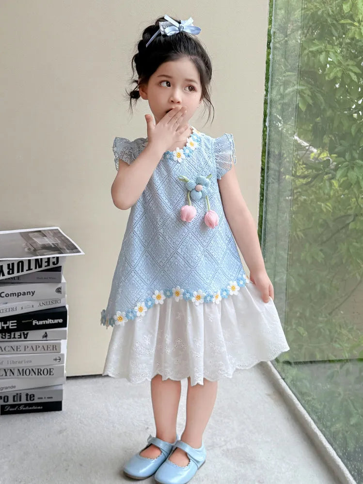 New Children's Fly-sleeved Skirt Summer Dress Girls Princess Dress Girls Vest Skirt (Available)