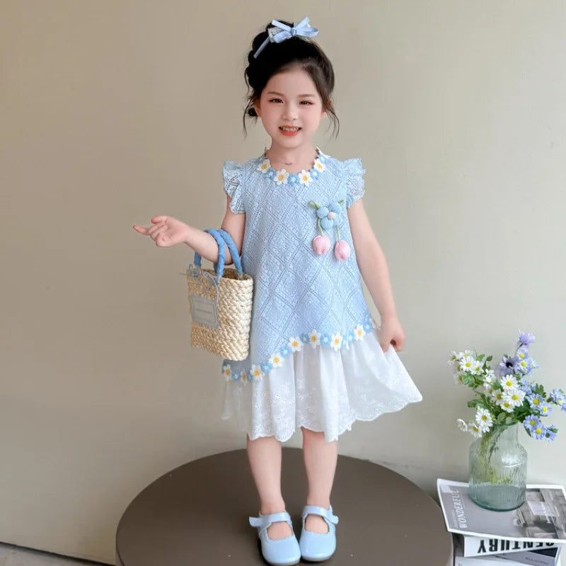 New Children's Fly-sleeved Skirt Summer Dress Girls Princess Dress Girls Vest Skirt (Available)