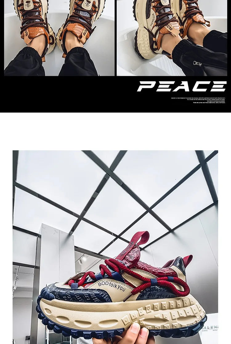 New Thick Soled Height Increasing Men's Casual Shoes 2025 Spring Color Blocked Comfortable Fashion Trend Low Cut Chunky sneakers