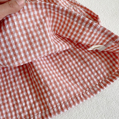 2-6Yrs Summer Girl Draped Dress Children Dress Pink Plaid Turn-Down Collar Kids Clothes Embroidery Toddler Baby Girls Clothing