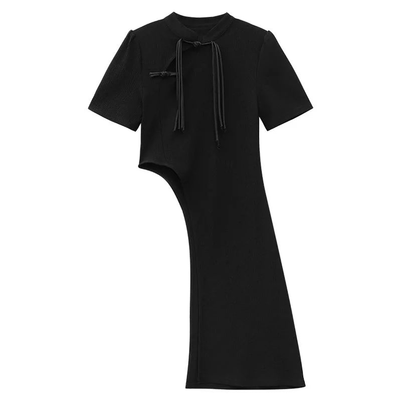 New Chinese Style High Grade Irregular Calligraphy Half Body Dress Fashion Qipao Two Piece Set Skirt Women's Summer Hanfu Suit