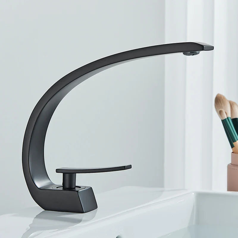 Luxury Brass Basin Faucet Deck Mounted Black Hot Cold Water Bathroom Basin Wash Mixer Tap Single Hole For Bathroom