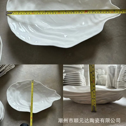 Pure White Oyster Bowl Plate Irregular Ceramic Bowl Shaped Salad Fruit Bowl Main Course Decorative Plate Household Tableware