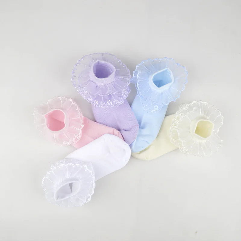 Pairs Cotton Lace Ruffle Princess Mesh Breathable Socks Children Ankle Short Sock White Pink Blue Baby Girls Kids Toddler