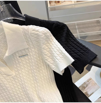 White  irt ort Sve Knitted Top Women's oulder Straight Summer T-irt Commute Sle Korean Version Straight Tube
