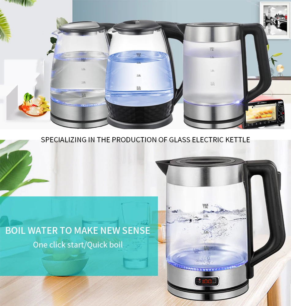 Glass Electric Kettle Cordless Water Boiler Fast Boiling BPA-Free Tea Kettle for Home Office Health Use