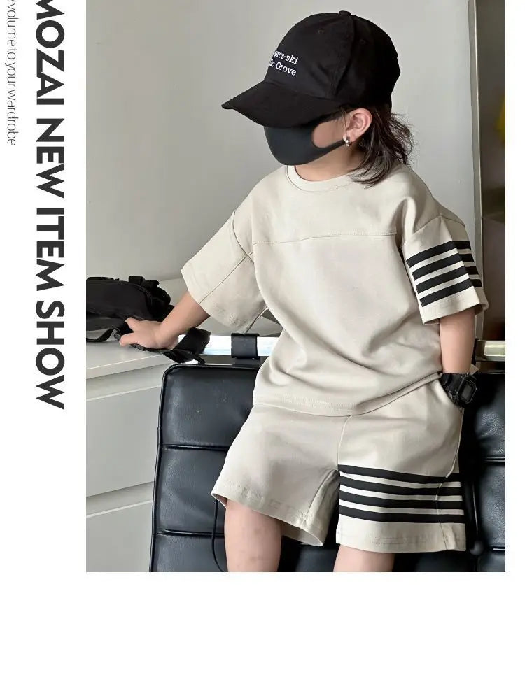 Kids Sportswear 2 Piece Set Korean Style Short Sleeve and Shorts Outfit for Boys and Girls
