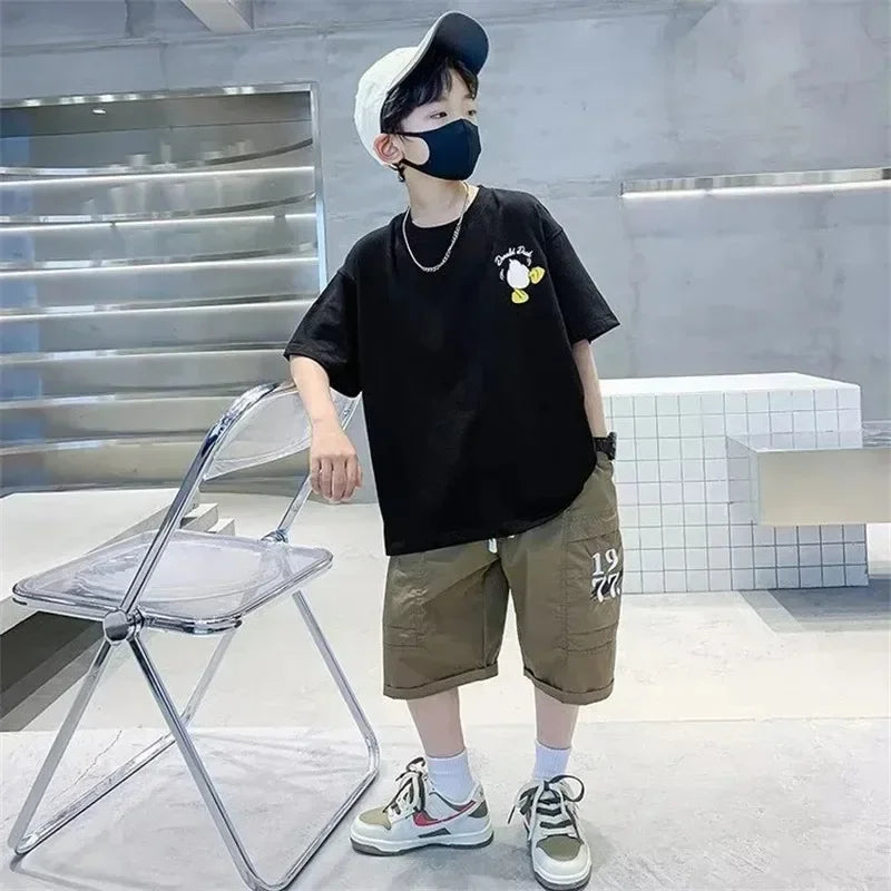 Summer Kids Clothes Streetwear Print Cartoon T Shirt Short Sleeve Baby Tops Tees Korean Boys Girls Clothes Y2k Cotton T Shirts