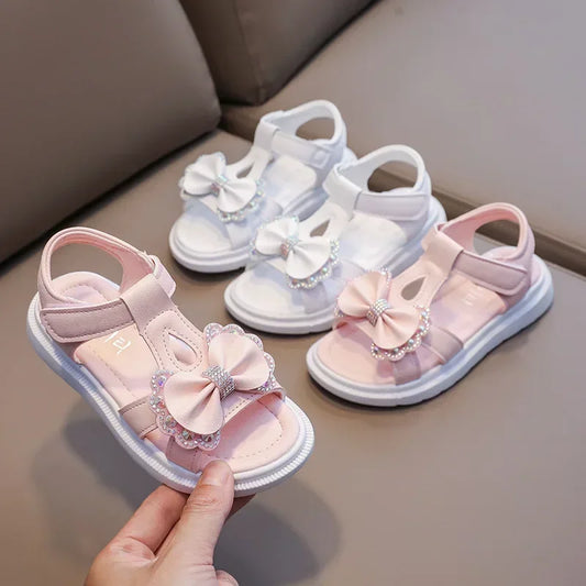 Girls Baby Bow Sandals Summer New Versatile Anti Slip Outdoor Student Princess Sandals Sweet Fashion Summer Kids Beach Sandals