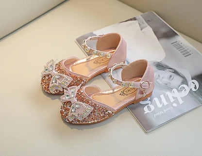 New Children Princess Shoes for Girls Bowtie Glitter Children Baby Dance Shoes Bling Bling Party Casual Toddler Girl Sandals
