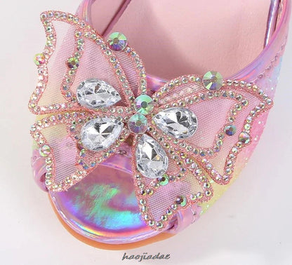 Summer High Heels Shoes for Girls Pageant Kids Sandals Child Mary Jane Shiny Princess Party Dress Up Shoes Purple Gold Pink Blue