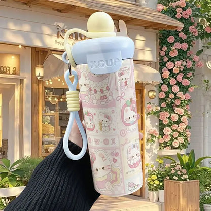 600ml Sanrio Hello Kitty Vacuum Thermos Cup SS316 Insulated Coffee Mug with Lifting Rope Portable Outdoor Drinking Water Kettle
