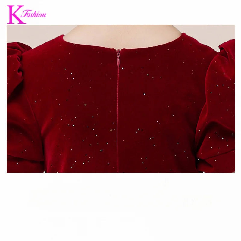 Kids Party Dress Clothing For Birthday Princess  Wine Red Piano Wedding Flower Girl 5-17 Years Old  Host Children's Formal Dress