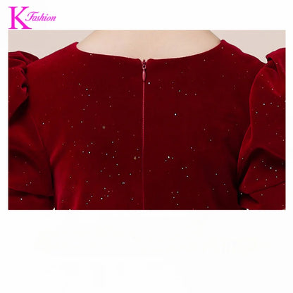 Kids Party Dress Clothing For Birthday Princess  Wine Red Piano Wedding Flower Girl 5-17 Years Old  Host Children's Formal Dress