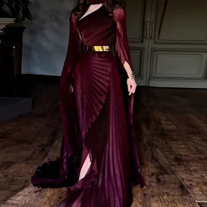 Elegant Party Dress for Women Temperament Fashion 2025 Fall Winter New Batwing Sleeve Shawl Split Vestidos Evening Long Dresses