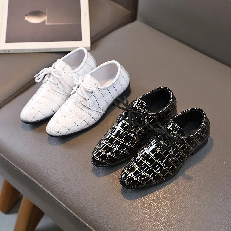 Boys Leather Shoes Kids Flats Causal Children's Wedding Shoes for Toddlers Black Fashion Student Non-slip for School Performance ( Available )