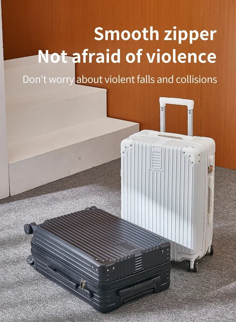 100% Aluminum Magnesium Alloy Luggage Trolley - 20-28 Inch Carry-On With Cup Holder | Lightweight Travel Suitcase