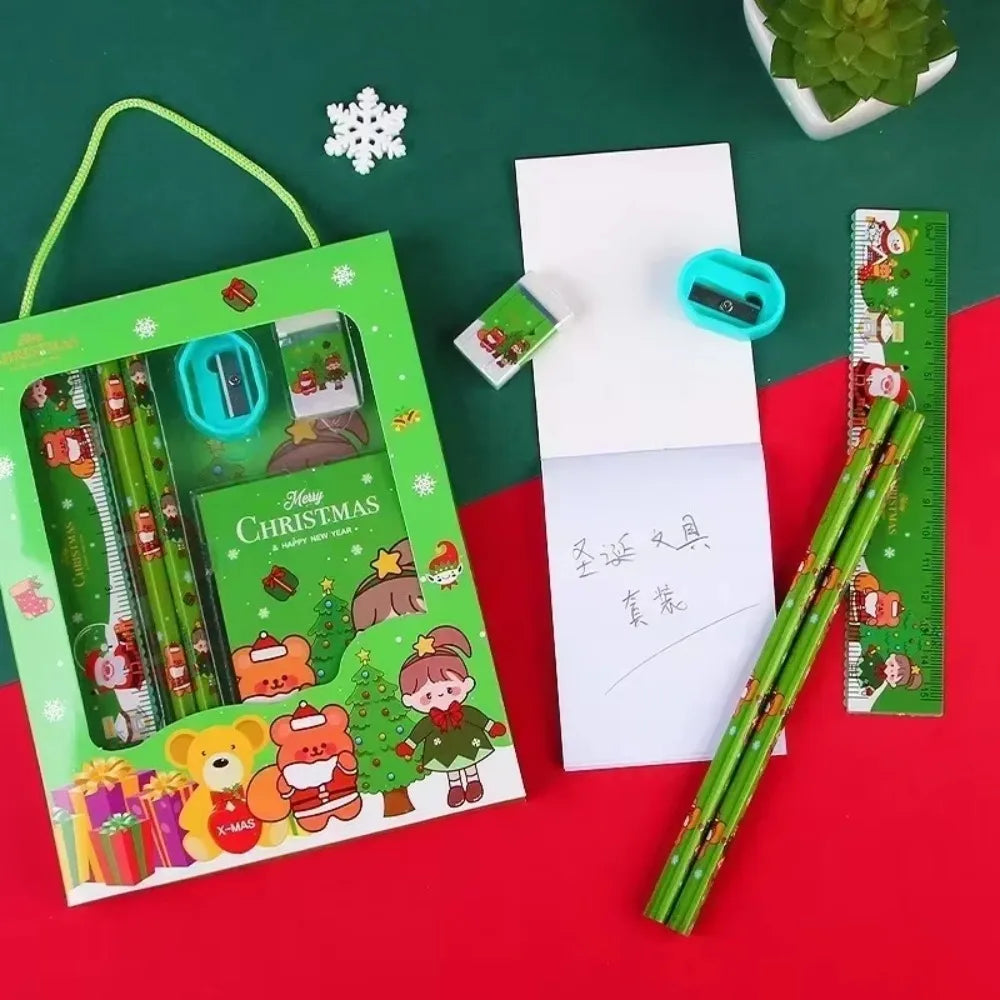 Pencil Stationery Set GIfted By Santa Claus Children Student Office Supplies Kawaii Kids Prize Birthday Christmas New Year