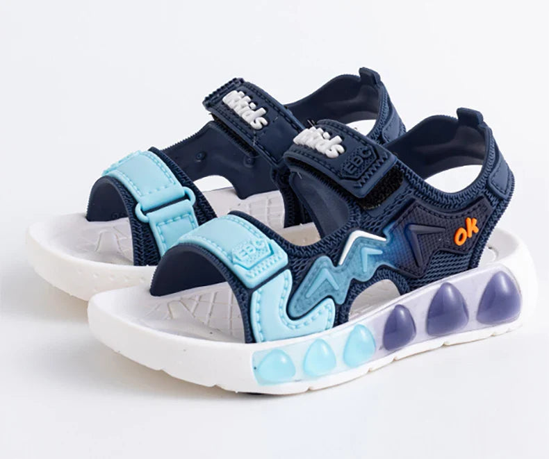 Children' Fashion Sport Sandals Geometric Patterns Breathable Wear-resistant Soft Shoes With Adjustable Velcro For Boys & Girls