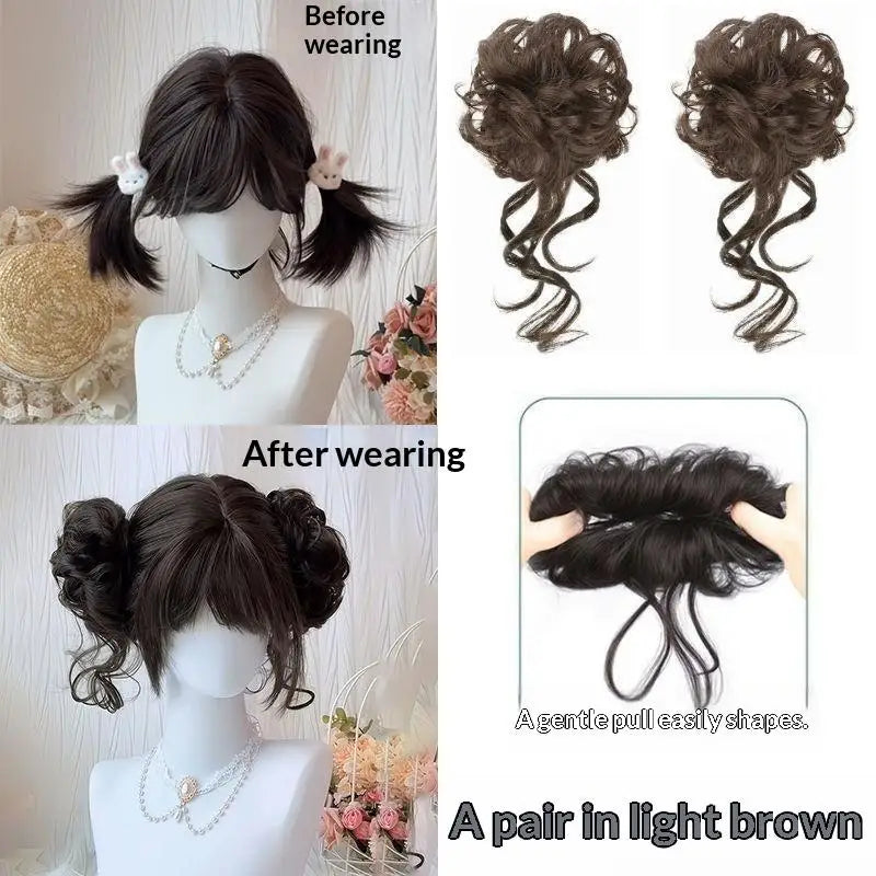 Messy Bun Hair Piece Tousled Updo With Tendrils Hair Bun Extensions Wavy Curly Hair For Women (Available)