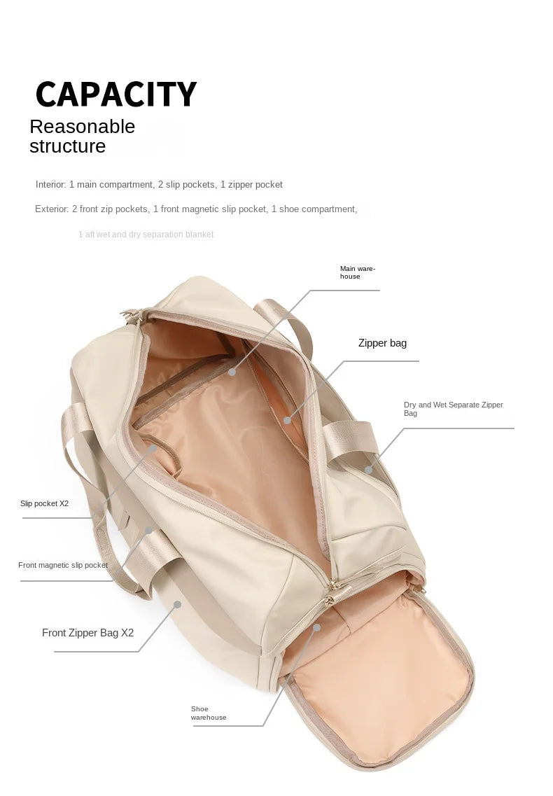 GOLF Travel Bag Hand Luggage Women Duffle Bag with Shoe Compartment Foldable Nylon Travel Handbag Lightweight Dry Wet Separation