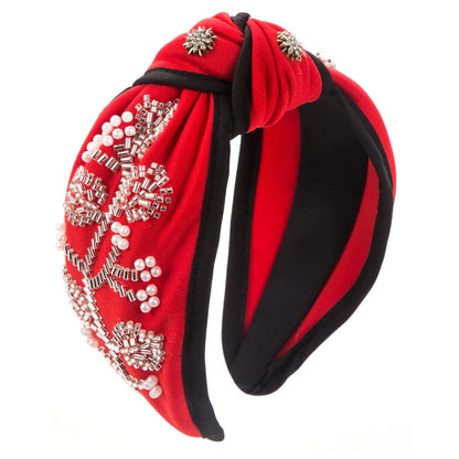 Fashion New Style Wide Brim Knotted Hairband Hand-Stitched Glass Flower Banquet