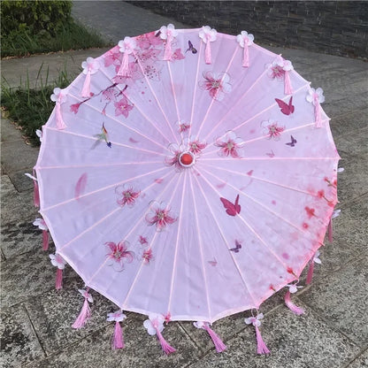 Women Umbrella Japanese Cherry Blossoms Tassel petal umbrella Chinese Style Oil Paper Umbrella