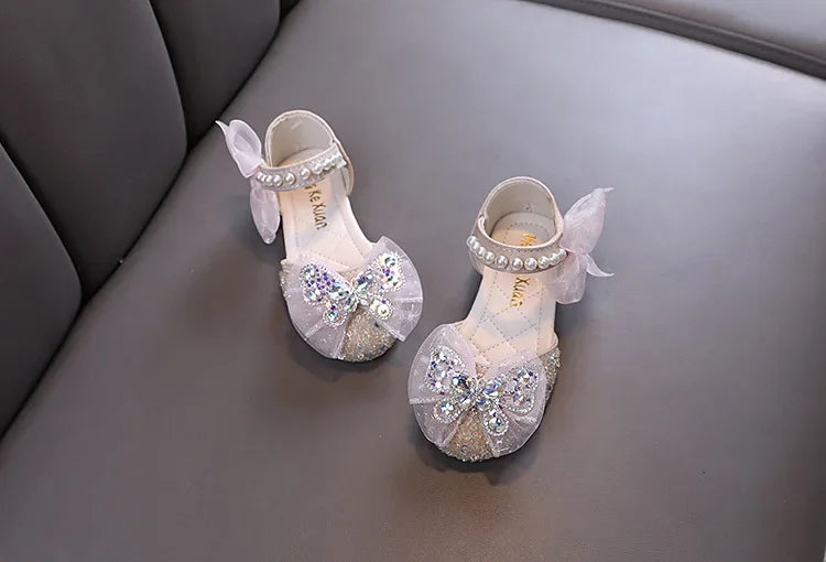 Luxury Girl Shoes Sweet Children's Causal Leather Shoes Fashion Bowtie Kids Versatile Princess Wedding Party Sandals Hook Loop