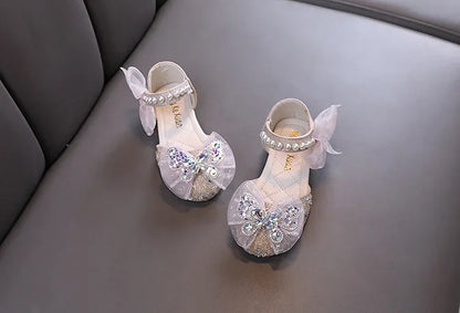 Luxury Girl Shoes Sweet Children's Causal Leather Shoes Fashion Bowtie Kids Versatile Princess Wedding Party Sandals Hook Loop