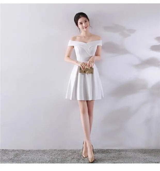 Ele ort aduation Host Dr One oulder Slimming A-Line Skirt Sweet Evening Gown Polyester Fiber Zipper Waist