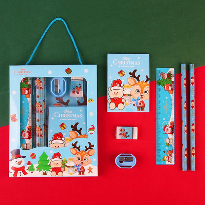 6Pcs/Set Christmas Series Stationery Including 2 Pencils 1 Erasers 1 Pencil Sharpeners 1 Sticky Notes 1 Rulers School Supplies