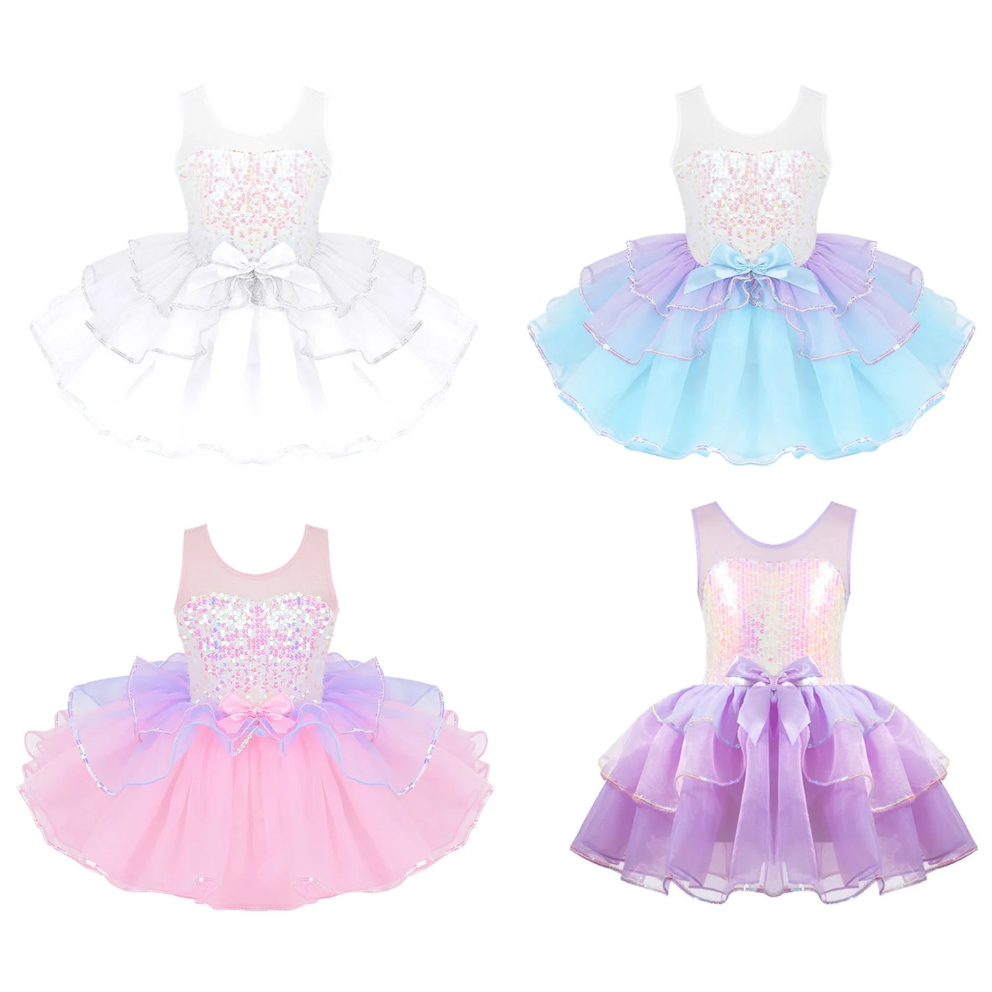 Kids Girls Fairy Party Princess Dress Ballet Dance Dress Sleeveless Mesh Splice Gymnastics Leotard Tutu Dress Ballroom Dancewear