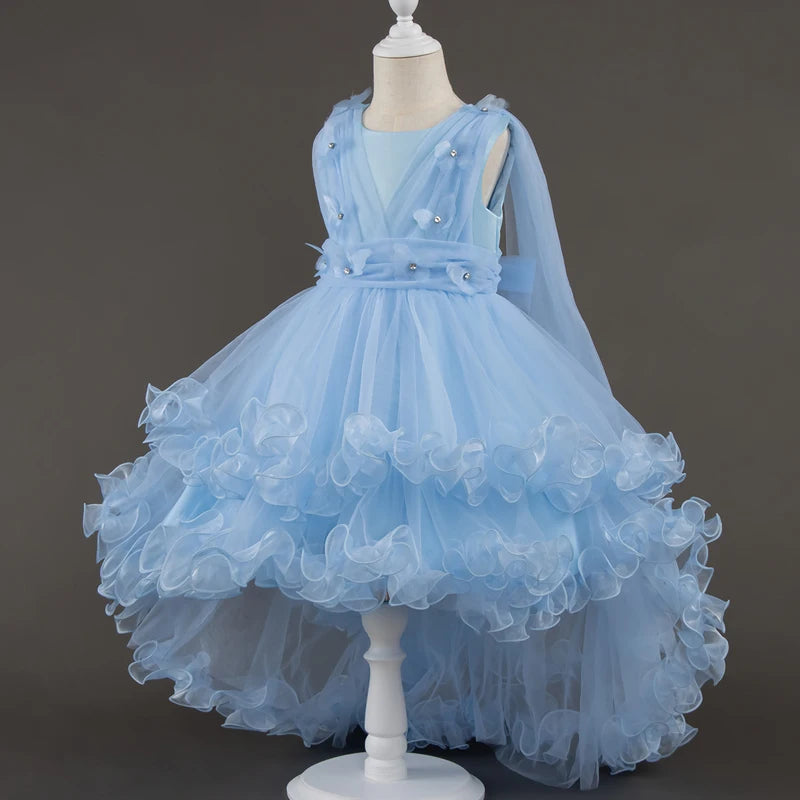 Girls White Pink Party Princess Dress Kids Girl Tailing Dresses for Wedding Birthday Ceremony Baby Girl Gown