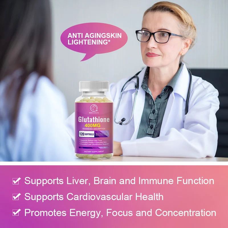 BBEEAAUU 400MG Glutathione Capsule Whitening Skin Antioxidant Anti-aging Detox Support Liver Health Facial Cleansing Light Spots