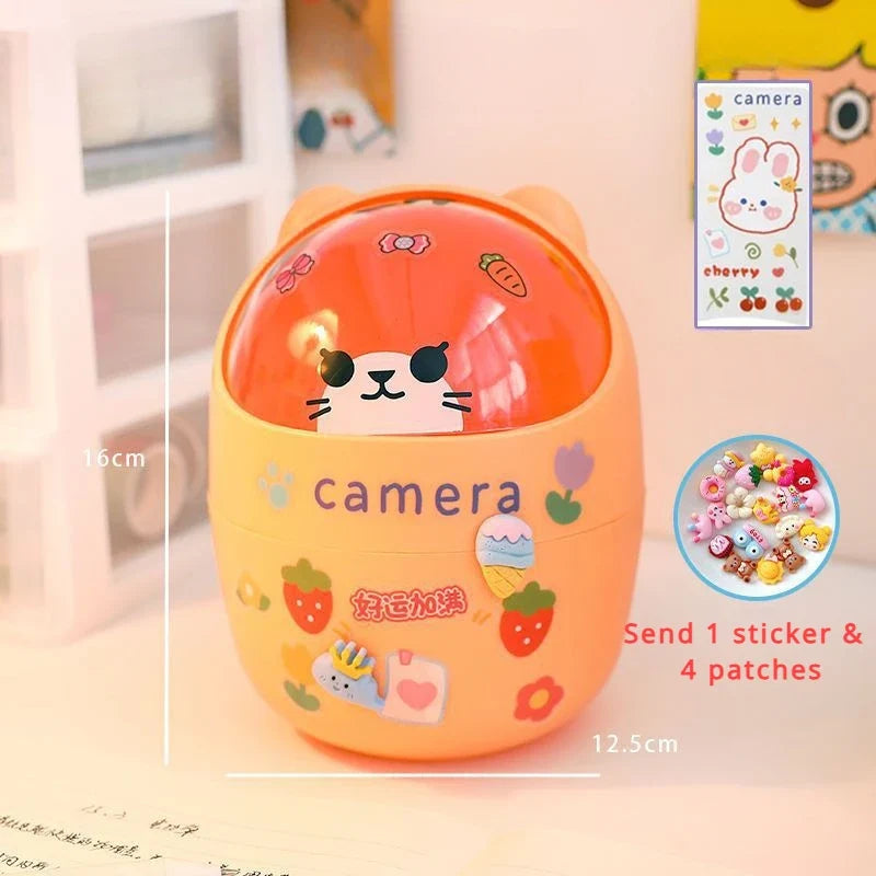 Mini Desktop Trash Can Organizer Cute Bear Multifunction Creative Cosmetic Bucket with Lid Pen Holder Kawaii Stickers Patchers