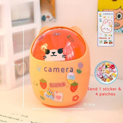 Mini Desktop Trash Can Organizer Cute Bear Multifunction Creative Cosmetic Bucket with Lid Pen Holder Kawaii Stickers Patchers
