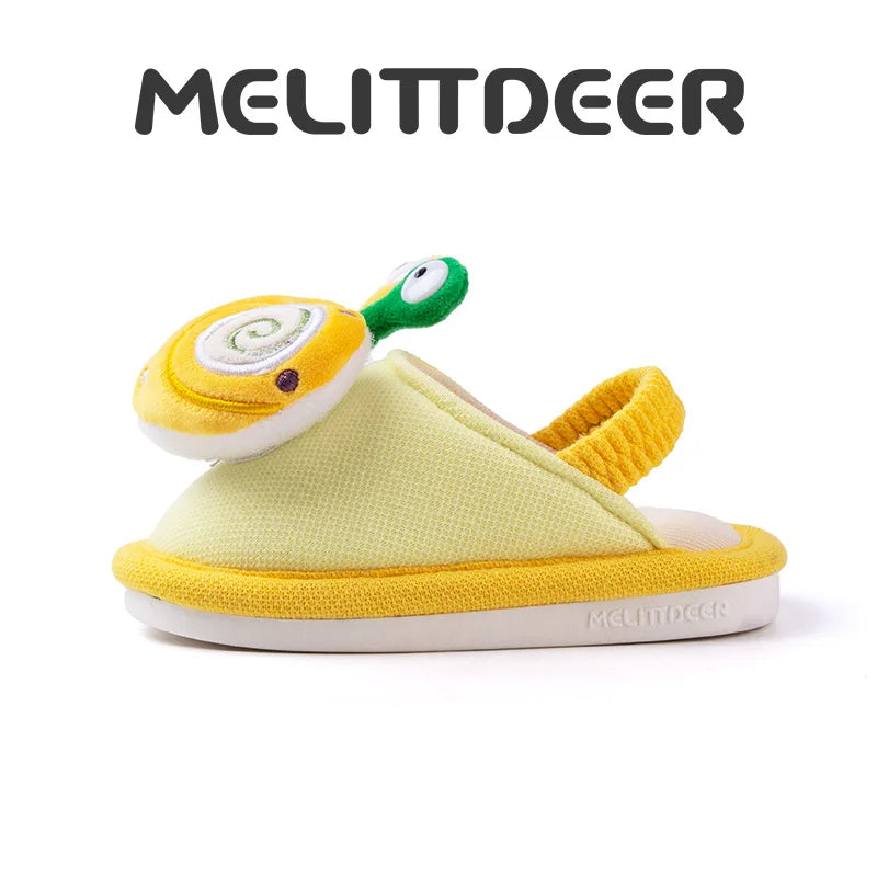 Cozy Fall & Winter Slippers for Boys and Girls, Cartoon Snail Design, Adjustable Heel Strap