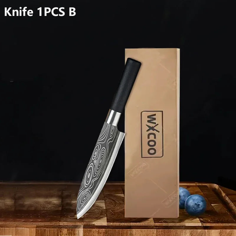 Professional Kitchen Knives Stainless Steel Scissors Fruit Utility Knife Sharpening Rod Sharp Slicing Chef knife Cooking Tools