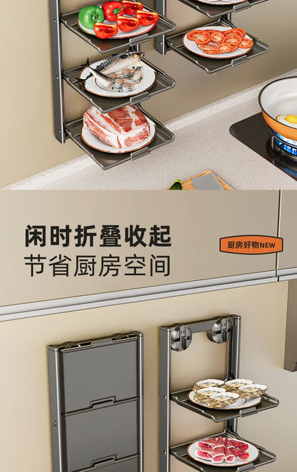No-Drill Kitchen Storage Shelf Home Suction Cup Prep Rack Foldable Spice Organizer Multi-Layer Oil Salt Jar Stand