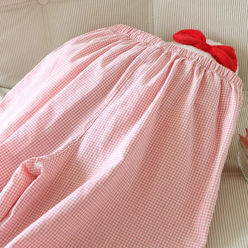 Spring and Summer Thin Loose Size Plaid Design Women's Pajama Pants Elastic Waist Casual Homewear Women Nine-point Trousers (Available)