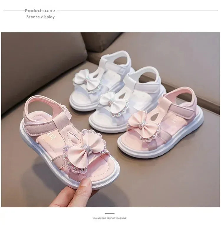 Girls Baby Bow Sandals Summer New Versatile Anti Slip Outdoor Student Princess Sandals Sweet Fashion Summer Kids Beach Sandals