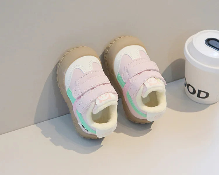 Baby Sneakers Warm Fur Inside Infant Shoes Autumn Winter Little Boys Girls Casual Shoes For Baby Pink, Yellow