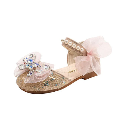 Luxury Girl Shoes Sweet Children's Causal Leather Shoes Fashion Bowtie Kids Versatile Princess Wedding Party Sandals Hook Loop