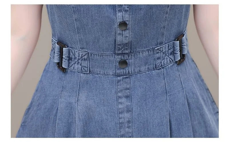2026 Korean Summer New Denim Dress Women Temperament  Short Sleeved Fashion Slim All-match Casual Dress Female Vestidos
